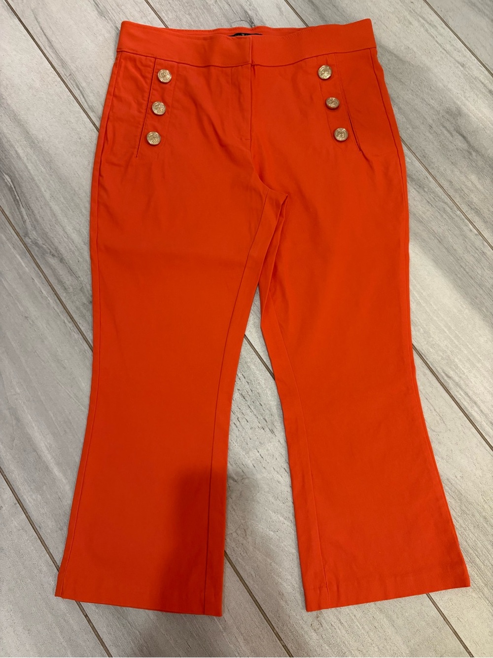 High-Rise Wide Leg Sailor Button Trousers in Orange